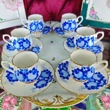 Manushum El Boyama Porselen 6lı Set Akasya Kahve Fincan Takımı-Beyaz