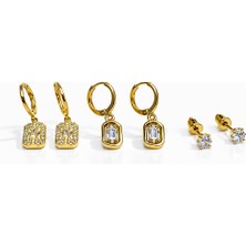 Toz Vintage Biliza Gold Taşlı 3’lü Vintage Retro Küpe Seti