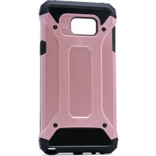 Kilifone - Samsung Galaxy S6 Edge Uyumlu - Kılıf Çift Katman Koruyucu Crash Military Tank Kılıf - Rose Gold