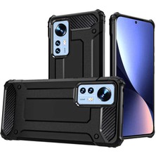 Kilifone - Xiaomi Mi 12 Uyumlu - Kılıf Çift Katman Koruyucu Crash Military Tank Kılıf - Siyah