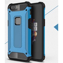 Kilifone - One Plus 5 Uyumlu - Kılıf Çift Katman Koruyucu Crash Military Tank Kılıf - Mavi