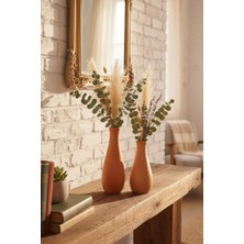 Atbyhome Ahşap Vazo 2'li Yolanda Büyük Küçük Dekoratif Saksı