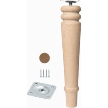 Badem10 Bohem 25 cm Doğal Boyasız Ahşap Ayak Silindir Mobilya Koltuk Kanepe Ayağı Metal Montaj Aparat & Keçe