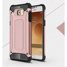 Kilifone - Samsung Galaxy C5 Pro Uyumlu - Kılıf Çift Katman Koruyucu Crash Military Tank Kılıf - Rose Gold