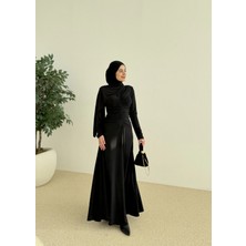 Moda Aksa Ön Büzgü Likralı Elbise Siyah