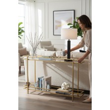 Tolia Home Gold Renk 2 Katlı Şeffaf Temper Camlı Çerçeveli Konsol Dresuar