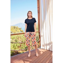 Monamise Kadın Desenli Kısa Kollu Bisiklet Yaka Kapri Takımı 25101