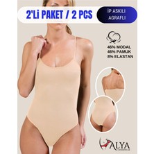 Alya Underwear Kadın Ip Askılı Çıtçıtlı Body, Modal - Pamuk Karışımlı 2'li Paket  Ten Rengi XL