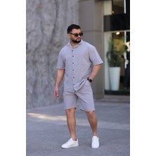 Blayn Jeans Çağla Yeşili Renk Gömlek Şort Erkek Keten Takım Oversize Kalıp