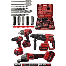 Assur 21V Darbeli Kömürsüz 4'lü Set Kırıcı Delici Hilti & Taşlama & Somun Sıkma Sökme & Matkap Vidalama