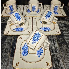 Manushum El Boyama Porselen 6lı Set Leyla Kahve Fincan Takımı-Beyaz