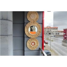 3 Lü Duvar Süsü Aynalı Boncuklu Rafya