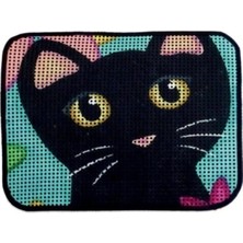 Feyza Design Renkli Desenli Elekli Kedi Tuvalet Önü Paspası 60 x 45 cm