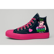 Zoey Kpop Demon Kalp Baskılı Pembe Taban Kız Çocuk Spor Ayakkabı ve Sneakers