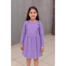 New Kids Fırfırlı Uzun Kollu Pamuk Mevsimlik Lila Renk Kız Çocuk Elbise