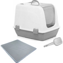 Feyza Design Yüksek Kaliteli Kapalı Kedi Kum Kabı Seti, Elekli Paspas ve Kürek Hediye