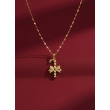 Aurrari Altın Kaplama Pembe Zirkon Taşlı Baston Model Çelik Kolye – Yılbaşı Hediyesi