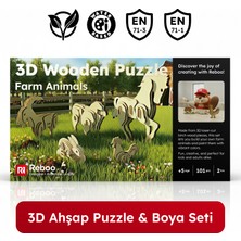 Reboo 3D Ahşap Puzzle Çiftlik Hayvanları Maket ve Boyama Eğitici Zeka Oyunu 3 Boyutlu Yapboz