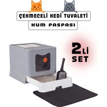 Feyza Design Xxl Büyük Boy Çekmeceli Kapalı Kedi Tuvaleti ve Paspası Seti