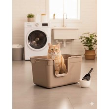 Feyza Design Büyük Yarı Kapalı Kedi Tuvaleti, Kürek Hediyeli, Şık ve Pratik Tasarım