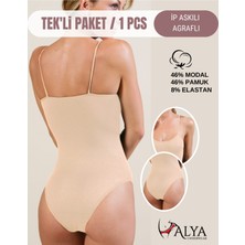 Alya Underwear Kadın Ip Askılı Çıtçıtlı Body, Modal - Pamuk Karışımlı, ( Kancalı ), Tekli Paket, Ten Rengi M