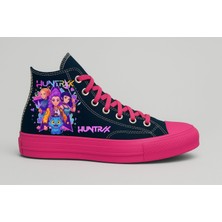 Lias Design Huntix Demon Alevli Baskılı Pembe Taban Keten Sporayakkabı Sneaker