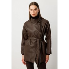 Ekol Kadın Beli Kuşaklı Deri Trenç 7903 Kahverengi