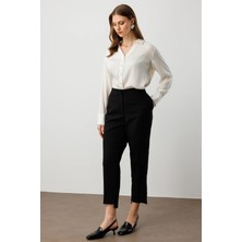 Ekol Kadın Büyük Beden Beli Lastikli Dar Paça Kumaş Pantolon 5531 Siyah