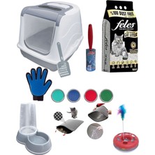 Feyza Design Kedi Bakım Seti: Kapalı Tuvalet, Kumu, Mama Kabı, Oyuncak ve Aksesuarlar