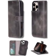 Sinerjim Apple iPhone 16 Pro uyumlu, Hakiki Deri, El Yapımı, Cüzdanlı Kılıf, Gölgeli Gri