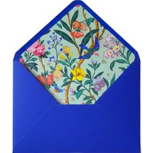 Bazen Defter Kuş ve Çiçek Desenli Mavi Zarf