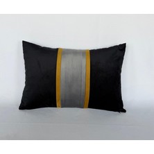 Pemteks Tekstil 40X40 Siyah Gri Sarı Kadife Fermuarlı Yıkanabilir Kırlent Kılıfı