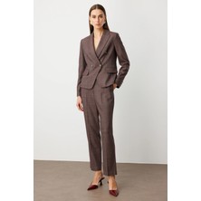 Ekol Kadın Ekoseli Boru Paça Pantolon 5163 Bordo