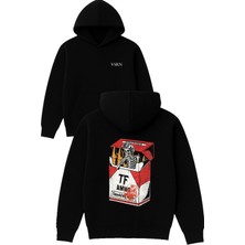 Vsrn Iskelet Mühimmat Tasarım Baskılı Oversize Siyah Kapüşonlu Sweatshirt