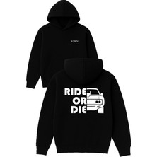 Vsrn Rıde Or Die Tasarım Baskılı Oversize Siyah Kapüşonlu Sweatshirt