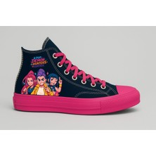 Kpop 3 Smilegirls Baskılı Pembe Taban Rahat Kalıp Kız Çocuk Spor Ayakkabı ve Sneakers