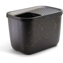 Feyza Design Şık Siyah Mermer Kedi Kumu Kabı, Üstten Girişli ve Modern Tasarım