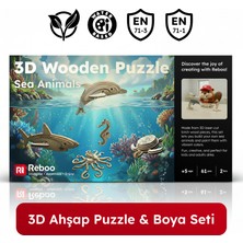 Reboo 3D Ahşap Puzzle Deniz Hayvanları Maket ve Boyama Eğitici Zeka Oyunu 3 Boyutlu Yapboz