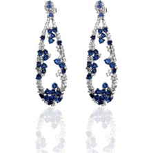 Oya Silver Beyaz Işıltılı Damla Form Safir Zirkon Vidalı Gümüş Küpe 5x1.4cm [OYSVK024]