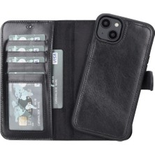 Sinerjim Apple iPhone 14 Plus Uyumlu Deri Cüzdanlı Kılıf MWWN RST1 Siyah