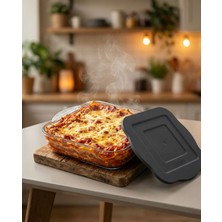 Borart Antrasit Plastik Kapaklı Sade Kare Büyük Cam Tepsi