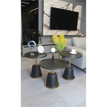 Decoramis Milano Zigon Sehpa Siyah Mdf (Siyah - Gold) - Zigon Sehpa 3'lü