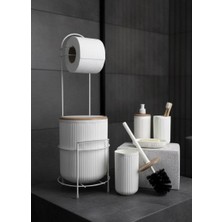 Okyanus Home Beyaz Yuvarlak Linea Due Standlı Wc Kağıtlık Ve 6 Parça Suya Dayanıklı Banyo Seti