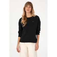 U.S. Polo Assn. Kadın Siyah Şardonlu Bisiklet Yaka Basic Sweatshırt 50313586-VR046