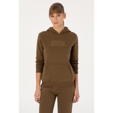 U.S. Polo Assn. Kadın Haki Şardonlu Kapüşonlu Basic Sweatshirt 50313566-VR027