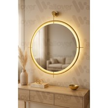 Wallover Design Büyük Boy Simirna Kablosuz Pilli Ledli Ayna Gold Dekoratif Hol Koridor Duvar Salon Wc Ofis Makyaj Aynası 50 cm