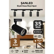 ŞANLED Siyah Kasa Beyaz/Günışığı 35W Raylı Spot / 3 Adet + 1 Metre Ray