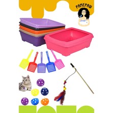 Feyza Design 4'lü Kedi Tuvalet ve Oyun Seti, 48X37X13 Cm, Kürek, Top ve Çıngırakli