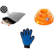 Feyza Design Kedi Oyuncağı ve Tüy Toplama Eldiveni, Elekli Kedi Tuvalet Paspası (Gri)