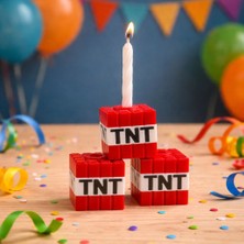 Modu3D Minecraft Tnt Tasarımlı 3'lü Mumluk Seti – Doğum Günü Pastası ve Parti Süsü